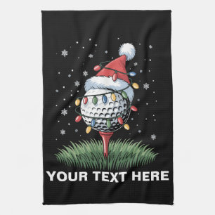 Personalisierter Golfball-Weihnachtsbaum-Santa-Hut Geschirrtuch