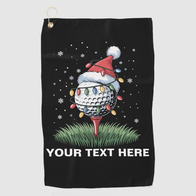 Personalisierter Golfball-Weihnachtsbaum-Santa-Hut Golfhandtuch (Vorderseite)