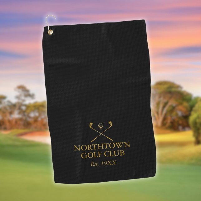 Personalisierter Golfclub Name Black and Gold Golfhandtuch (Personalized Golf Club Name Black And Gold Golf Towel)