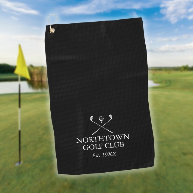 Personalisierter Golfclub Name Black and White Golfhandtuch (Personalized Golf Club Name Black And White Golf Towel)