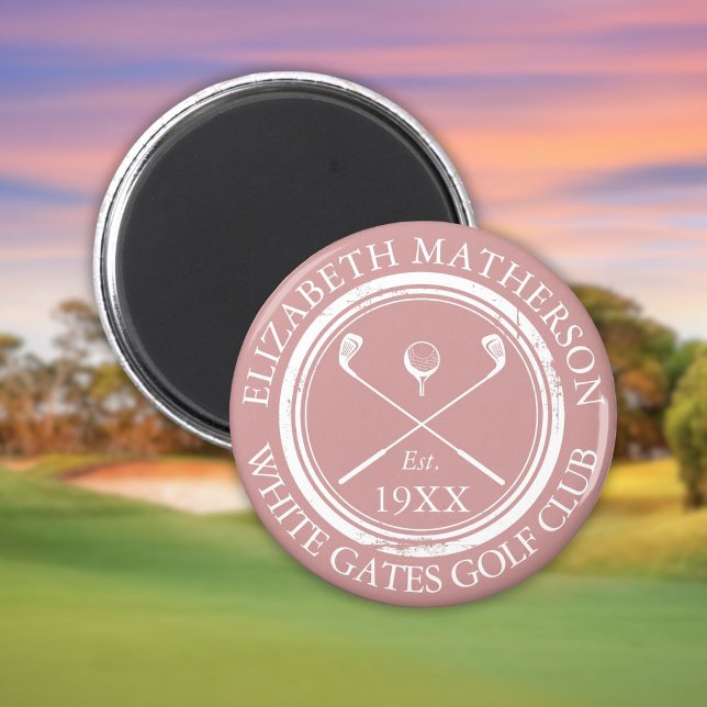 Personalisierter Golfclub Name Dusty Rose Rosa Magnet (Personalized Golf Club Name Dusty Rose Pink Magnet)