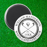 Personalisierter Golfclub Name Golf Retro Briefmar Magnet<br><div class="desc">Mit klassischen Crosser-Clubs,  Golfball-Design und altertümlicher Briefmarke sind diese Magnete ideal für alle Golfclubs und Clubmitglieder. Personalisieren Sie Ihren Aufenthalt mit dem Namen des Clubmitglieds,  dem Namen des Golfklubs und dem Jahr,  in dem der Golfclub gegründet wurde. Entwickelt von Thisisnotme©</div>