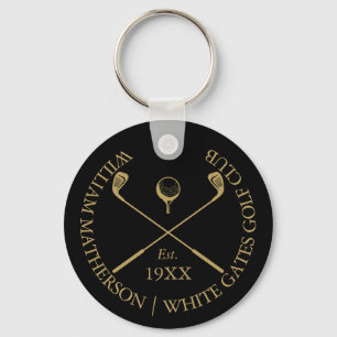 Personalisierter Golfclub-Name Schwarz und Gold Schlüsselanhänger