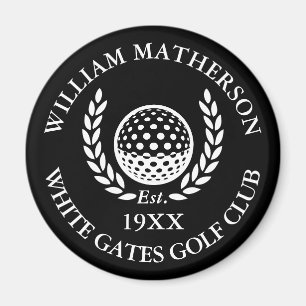 Personalisierter Golfclub-Name Schwarz und Weiß Magnet