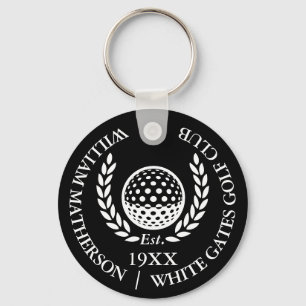 Personalisierter Golfclub-Name Schwarz und Weiß Schlüsselanhänger