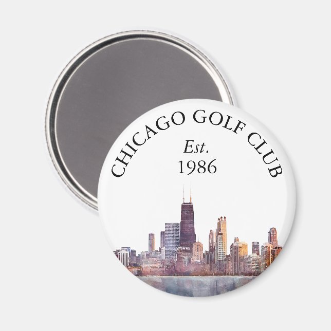 Personalisierter Golfschlägername Chicago Skyline Magnet (Vorderseite/Rückseite)