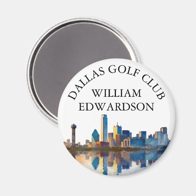 Personalisierter Golfschlägername Dallas Skyline Magnet (Vorderseite/Rückseite)