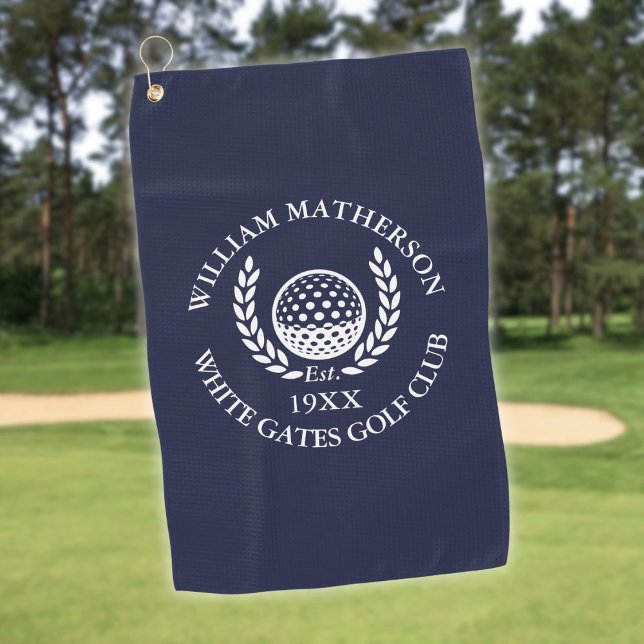 Personalisierter Golfschlägername Navy Blau Golfhandtuch (Personalized Golf Club Name Navy Blue Towel)