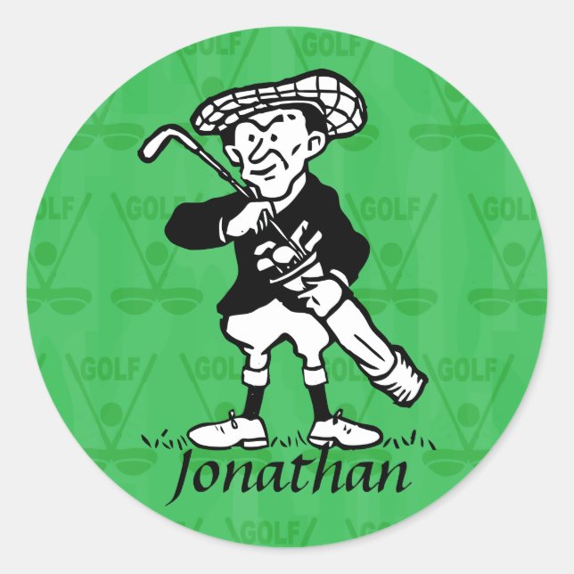 Personalisierter Golfspieler Cartoon Runder Aufkleber (Vorderseite)