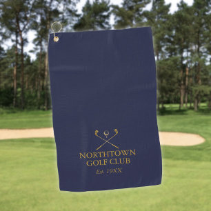 Personalisierter Golfvereinsname Navy Blau und Gol Golfhandtuch