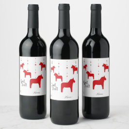 Personalisierter Gott jul! Dala Horse Wine Label Weinetikett