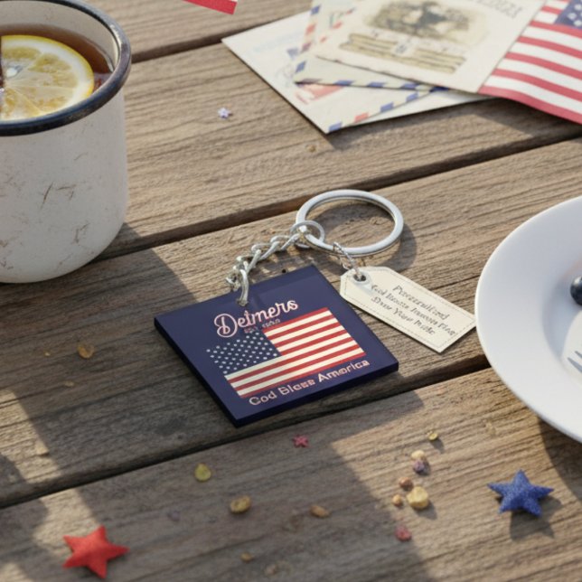 Personalisierter Gott segne Amerika Fahne Schlüsselanhänger (Personalized God Bless America Flag Keychain)