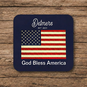 Personalisierter Gott segne Amerika Flaggen Unters Rechteckiger Pappuntersetzer