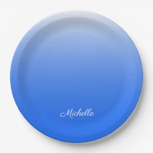 Personalisierter Gradient ombre elektrisch blau Pappteller