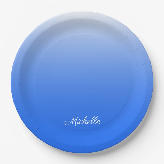 Personalisierter Gradient ombre elektrisch blau Pappteller (Vorderseite)