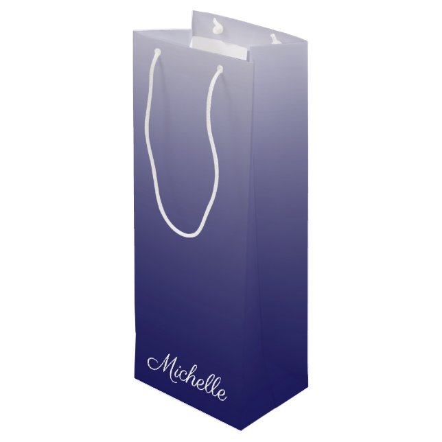 Personalisierter Gradientenblau Geschenktüte Für Weinflaschen (Rückseite Schrägansicht)