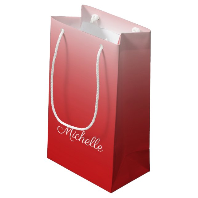 Personalisierter Gradientenrot Kleine Geschenktüte (Rückseite Schrägansicht)