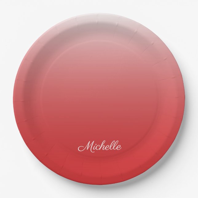 Personalisierter Gradientenrot Pappteller (Vorderseite)