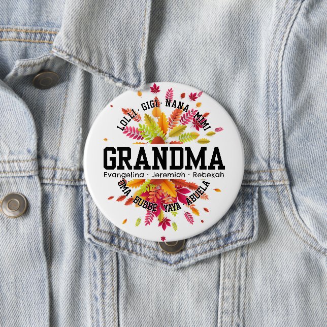 Personalisierter GRANDMA Nana Mimi Gigi Muttertag Button (Beispiel)