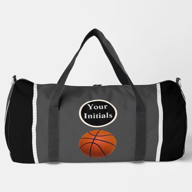 Personalisierter Grau Schwarzer Basketball Duffle Bag (Vorderseite)