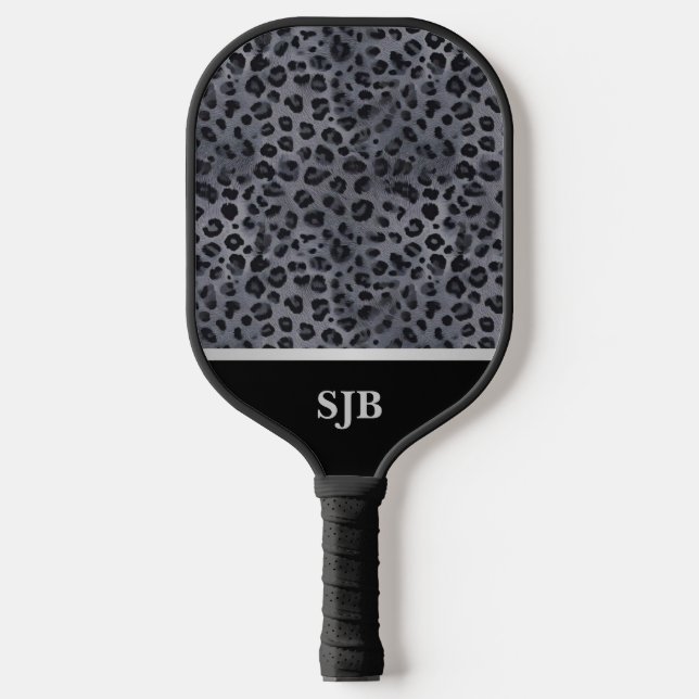 Personalisierter Graue und schwarzer Leopard Pickleball Schläger (Vorderseite)
