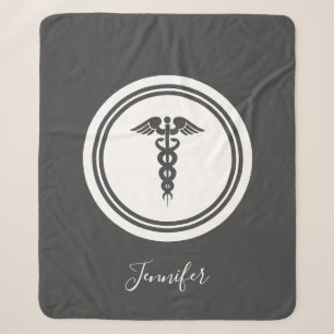 Personalisierter grauer Hamd Letcal Medical Caduce Sherpadecke