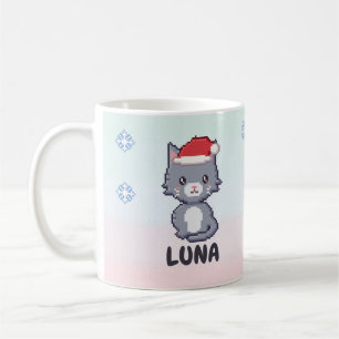 Personalisierter Grauer-Katze-Weihnachtsbecher Kaffeetasse