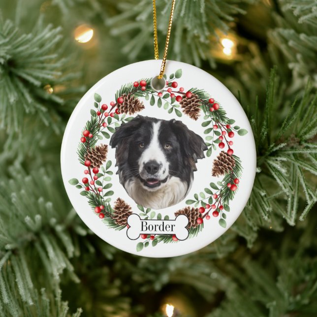 personalisierter Grenz-Collihund Keramik Ornament (Baum)