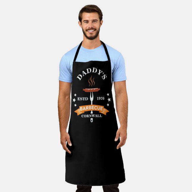 Personalisierter Grillname & Place Grill GRILLEN Schürze (Getragen)