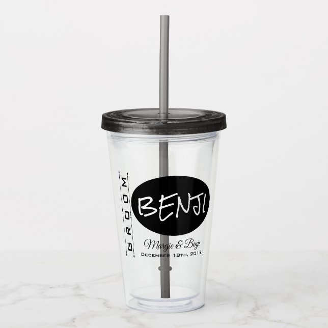 PERSONALISIERTER GROOM WEDD ACRYLIC TUMBLER ACRYLTRINKBECHER (Vorderseite)