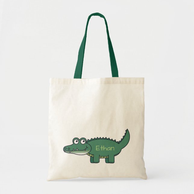 Personalisierter Grüner Cartoon Alligator Tragetasche (Vorne)