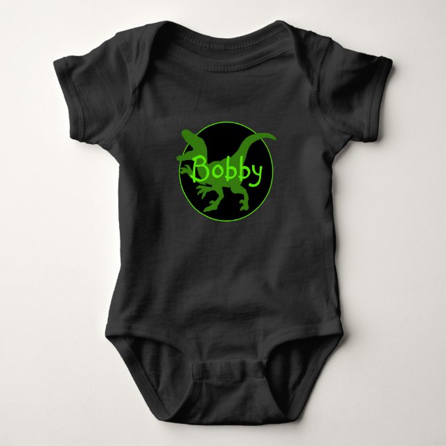 Personalisierter grüner Dinosaurier  Baby Strampler (Vorderseite)