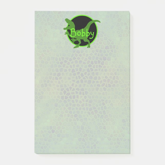 Personalisierter grüner Dinosaurier Post-it Klebezettel (Vorderseite)