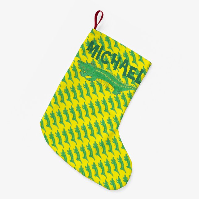 Personalisierter Grüner Gator Alligator Croc Croco Kleiner Weihnachtsstrumpf (Vorderansicht (hängend))