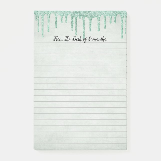 Personalisierter grüner Glitzer Post-it Klebezettel (Vorderseite)