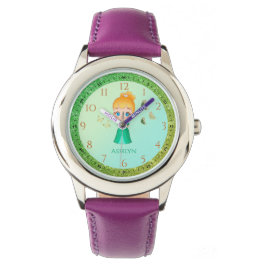 Personalisierter grüner Glitzer Princess Learning Armbanduhr