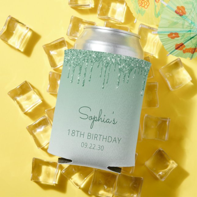 Personalisierter grüner Glitzer Tropfen 18. Geburt Dosenkühler (In Situ Sommer)