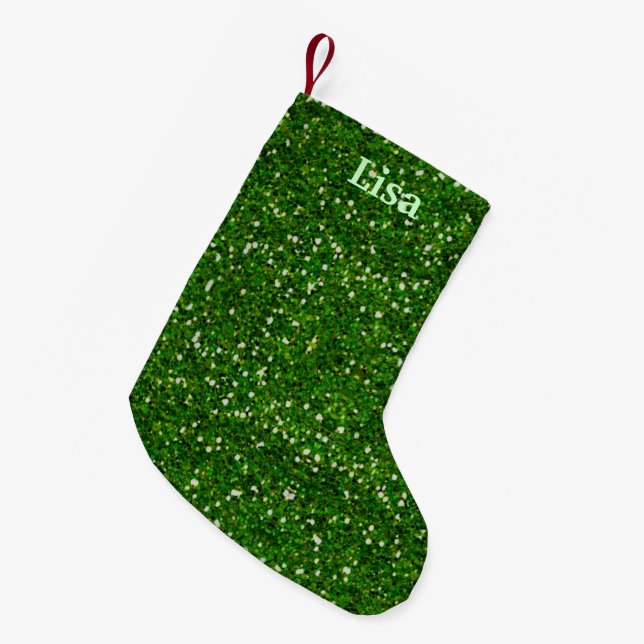 Personalisierter Grüner Glitzer Weihnachtsfest Str Kleiner Weihnachtsstrumpf (Vorderansicht (hängend))