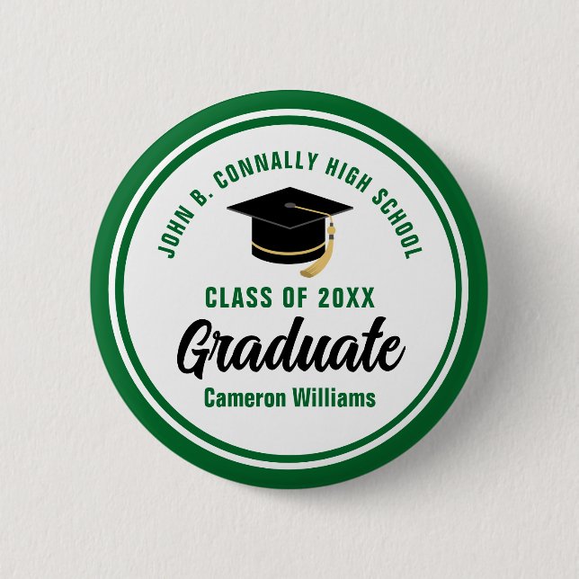 Personalisierter grüner Graduate Keepake Abschluss Button (Vorderseite)