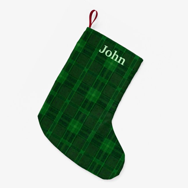 Personalisierter Grüner Karierter WeihnachtsStrump Kleiner Weihnachtsstrumpf (Vorderansicht (hängend))