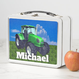 Personalisierter grüner Landwirtstraktor Metall Brotdose