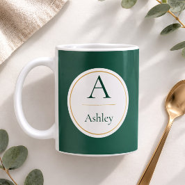Personalisierter grüner Monogramm-Name Elegant Kaffeetasse