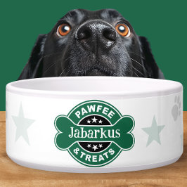 Personalisierter grüner Pawfee- und Leckerlis-Coff Napf