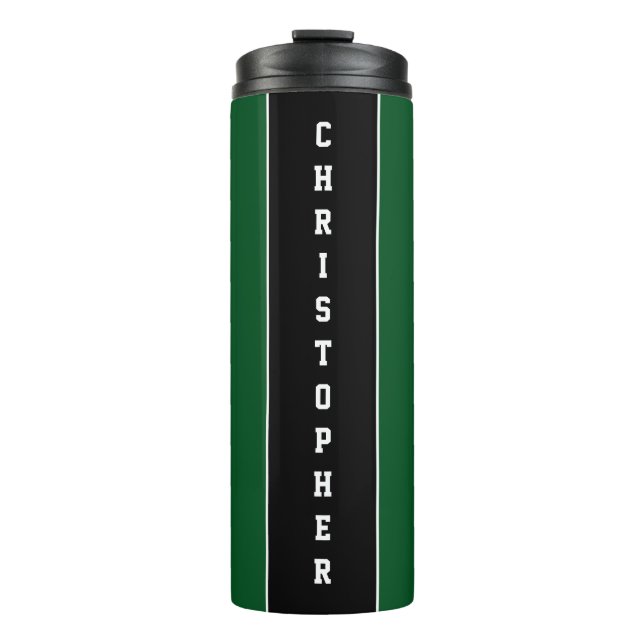 Personalisierter grüner schwarzer Streifen Thermosbecher (Vorderseite)