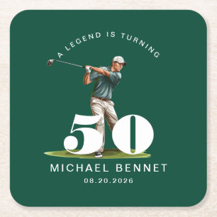 Personalisierter grüner Sportsgolfer 50. Geburtsta Rechteckiger Pappuntersetzer