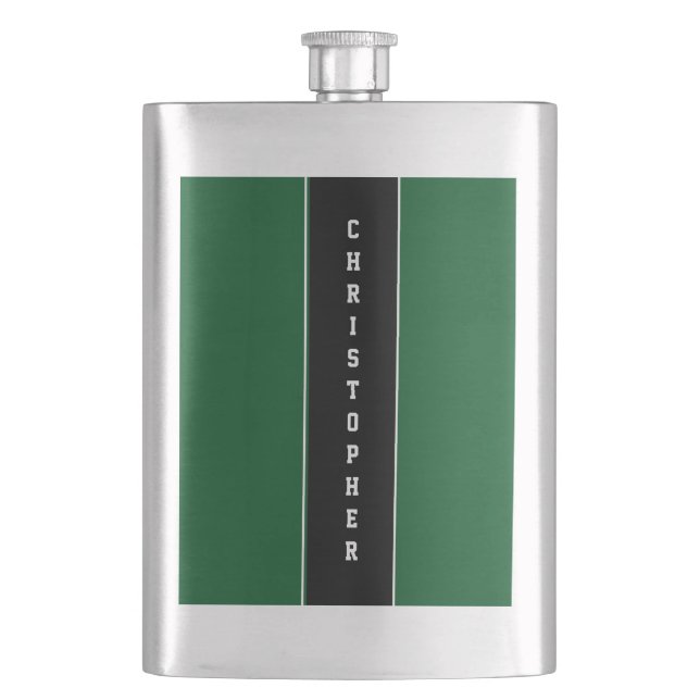 Personalisierter, grüner Streifen Flachmann (Vorderseite)