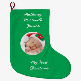 Personalisierter Grüner Strumpf mit Foto Großer Weihnachtsstrumpf