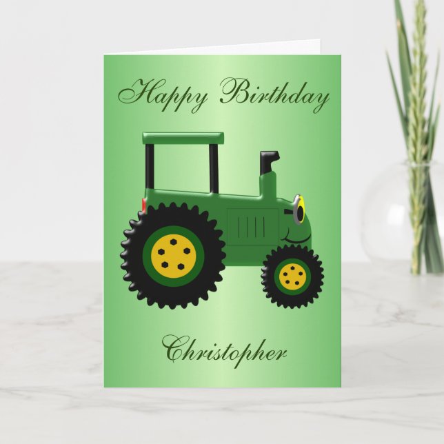 Personalisierter Grüner Traktor Geburtstag Karte (Vorderseite)