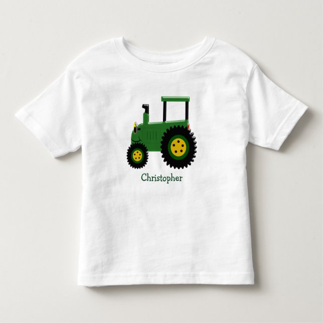 Personalisierter grüner Traktor Kleinkind T-shirt (Vorderseite)
