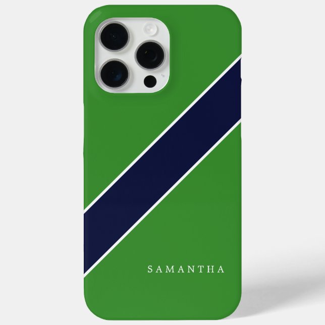 Personalisierter grüner und blauer Diagonalstreife iPhone 15 Pro Max Hülle (Rückseite)